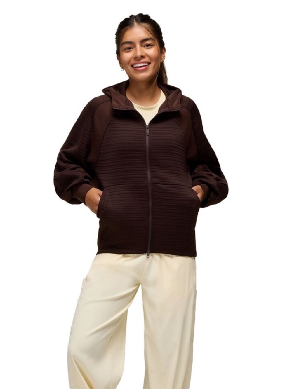 Prana Woman's Brown Send Off Full Zip Hooded Jacket Brown Small